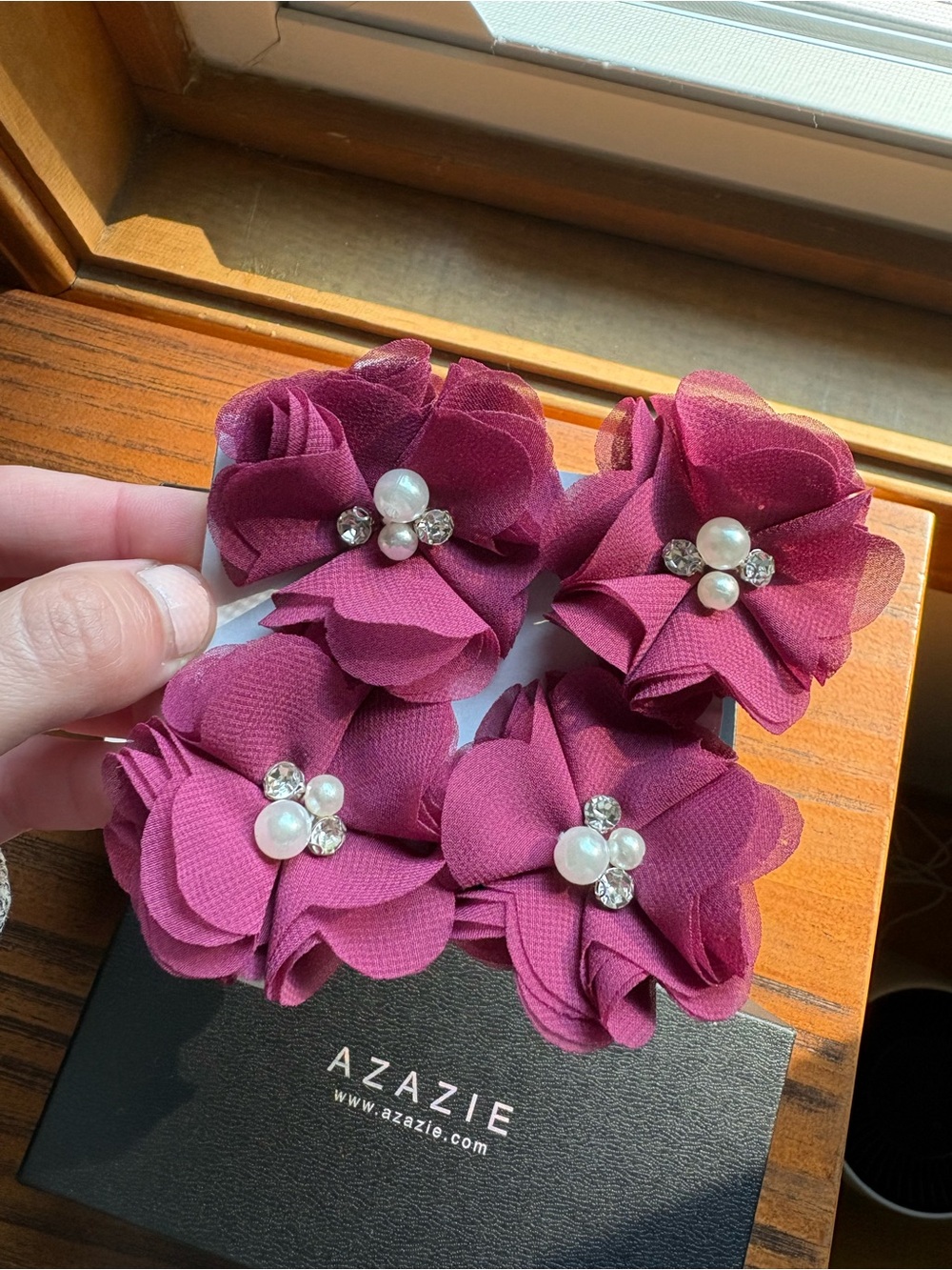 Azazie Four-Piece Matching Color Chiffon Hair Clip Set Mulberry